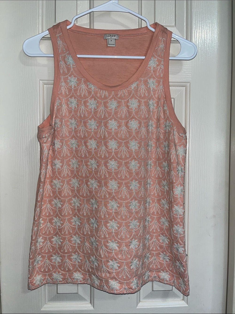 J. Crew Peach Tank with cream Floral Embroidery Medium